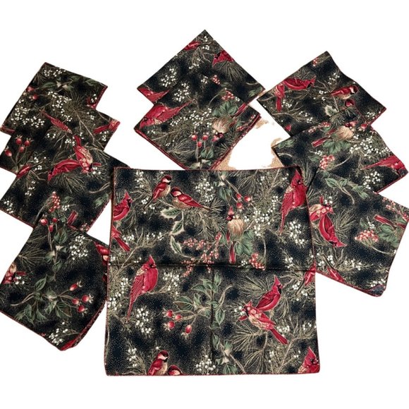 Vtg. Fabric Christmas Holiday Cocktail Napkins set of 10 - Picture 1 of 5